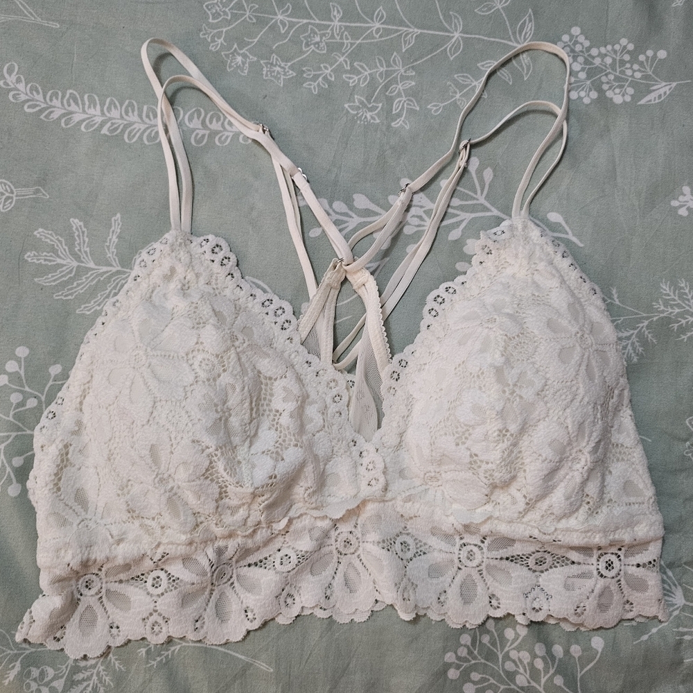 Aerie Cream Lace Bralette Intimates Cross Back Size M